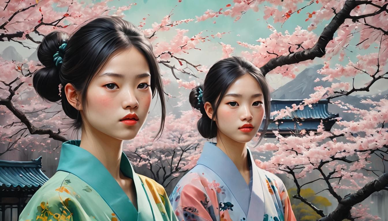 Girl in Spring: Japanese Pastel Abstract Art