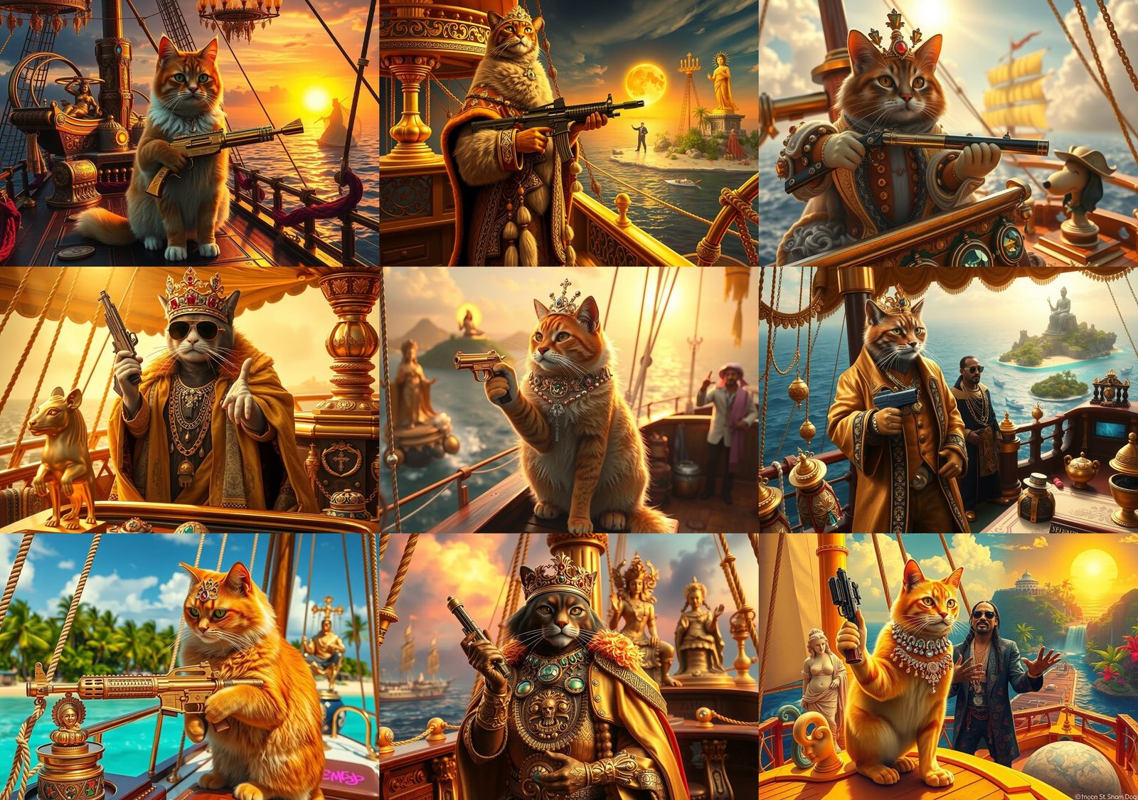 King Midas Cat with Mini-Gun, Detailed Matte Painting