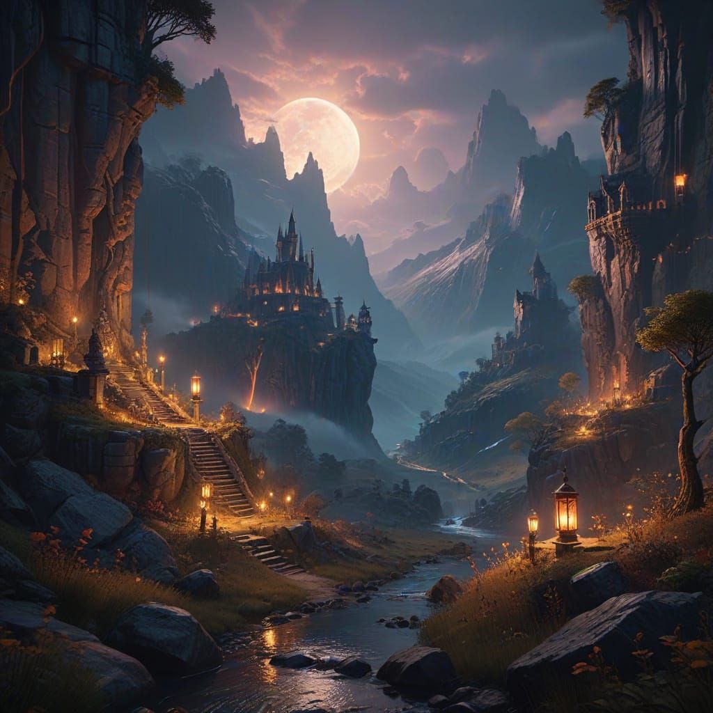 Ethereal Renaissance Fantasy Landscape with Modern Flair