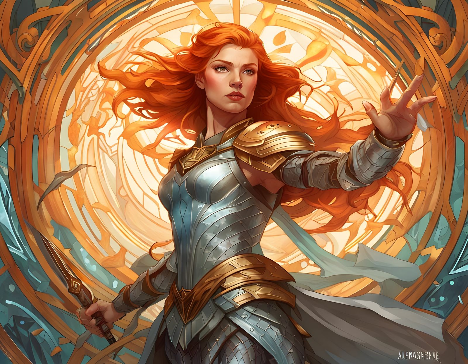 Valkyrie with Whip in Art Nouveau Style