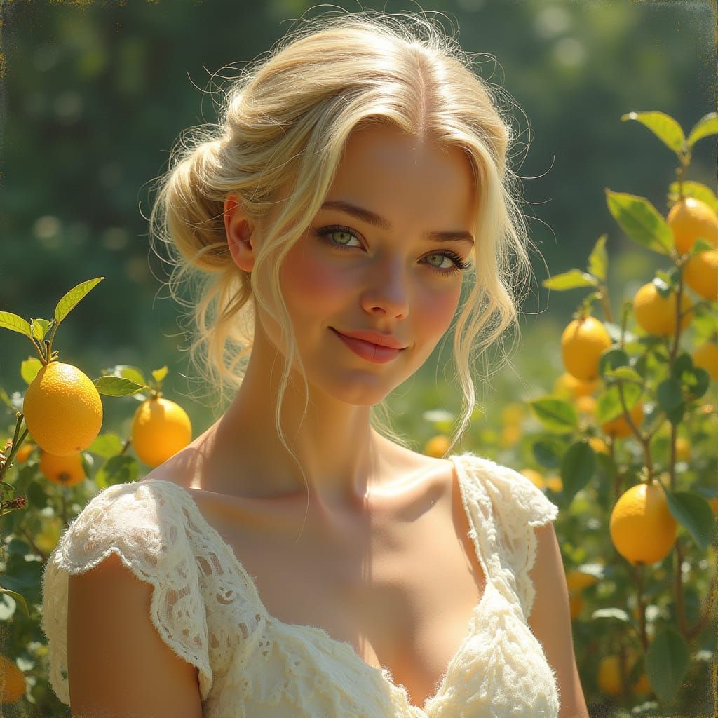 European Woman in Garden, Impressionistic Style