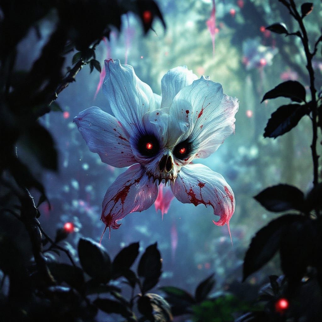 Surreal Anthropomorphic Flower in Haunted Greenhouse