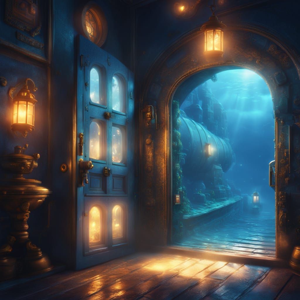 Ethereal Submarine Doorway in Thomas Kinkade Style