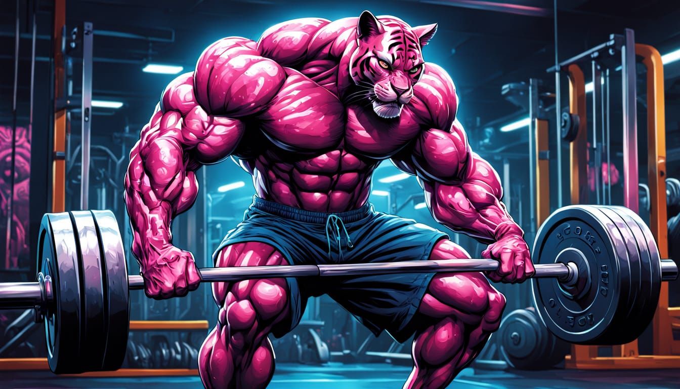 Muscular Pink Panther in Hyper-Realistic Comic Book Art