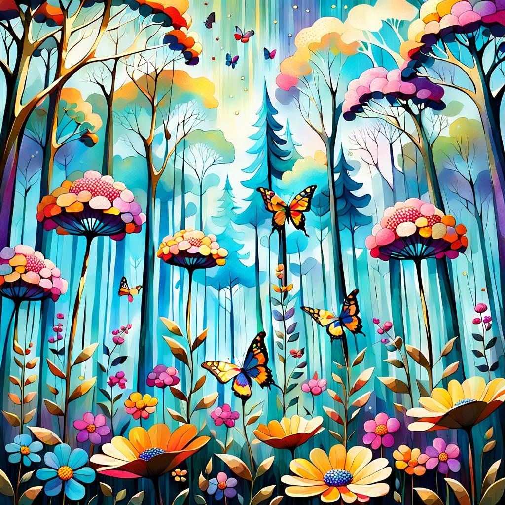 Fantastical Abstract Trees with Geometric Flowers