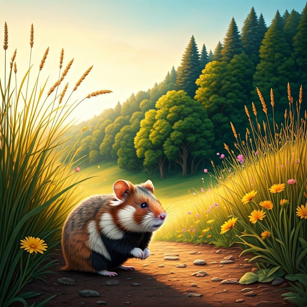 Hamster in Meadow, Impressionistic Natural Light