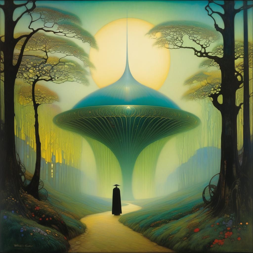 Surreal Biomechanical Landscape in Art Nouveau Style