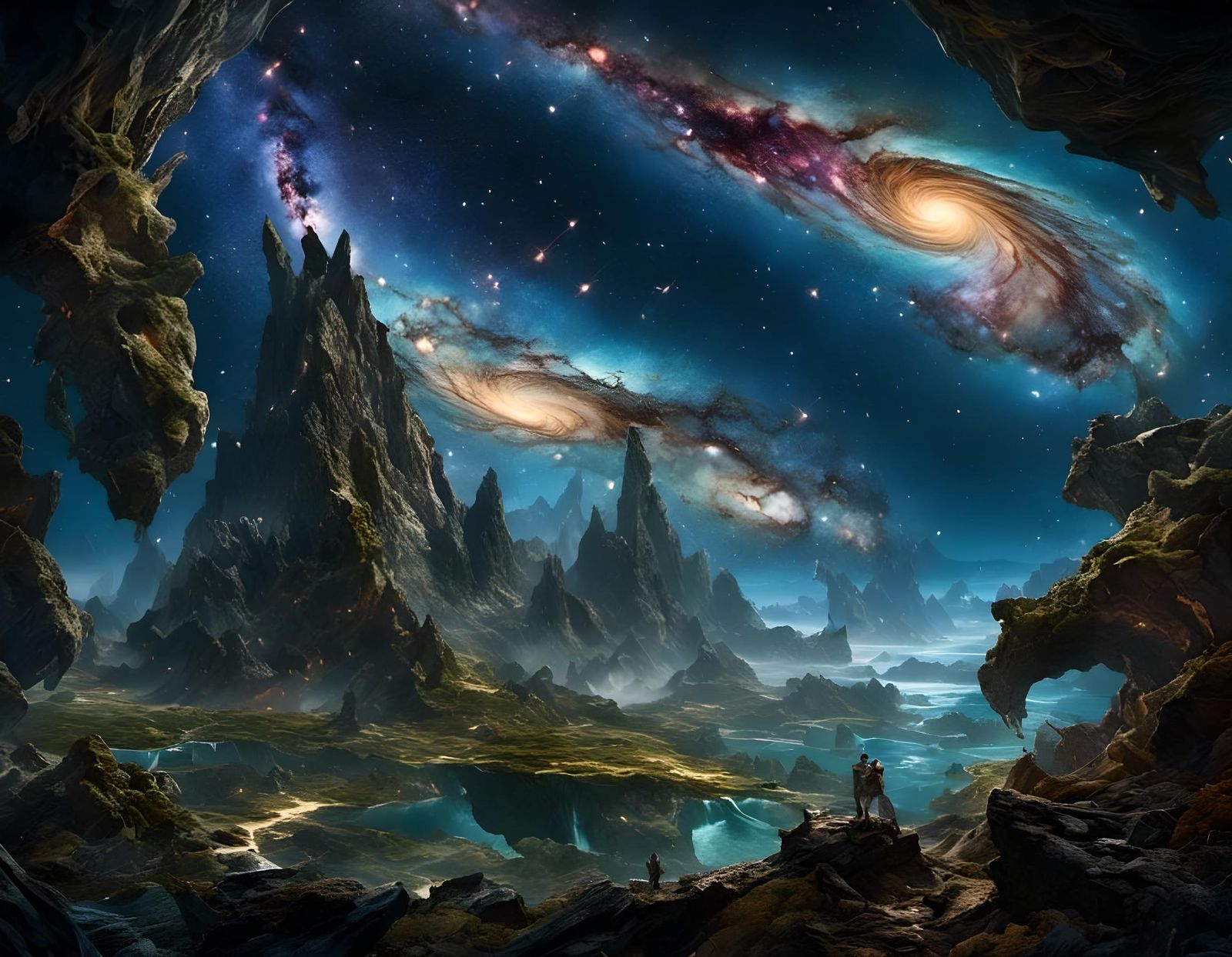 Edge-On Spiral Galaxy Over Japanese River Valley