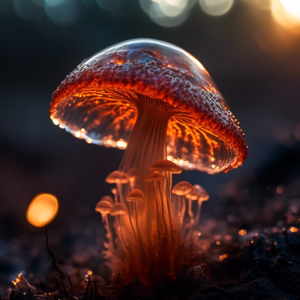 Fiery Transparent Mushroom Portrait