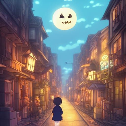 Trick-or-Treaters in Anime Style by Makoto Shinkai