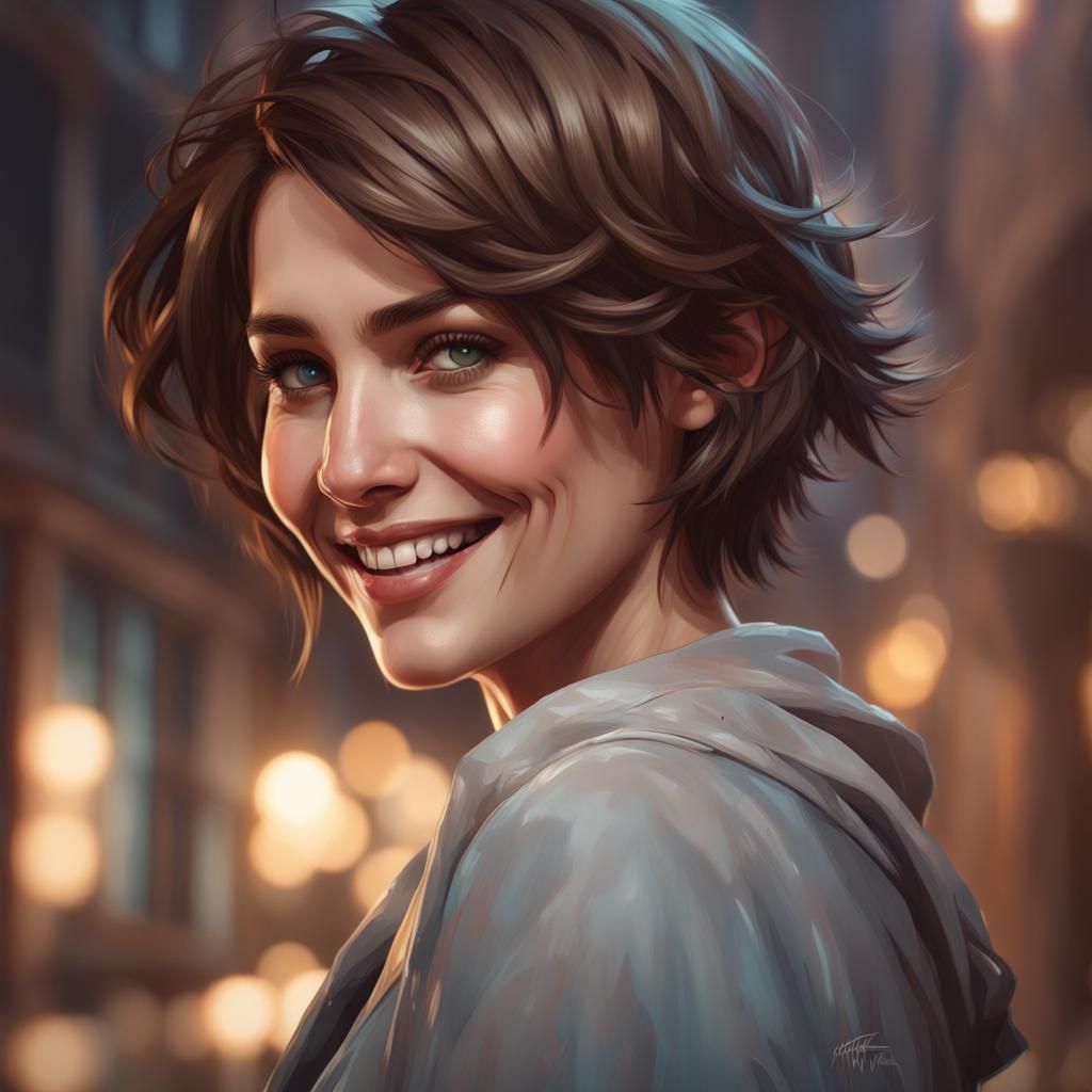 Detailed Portrait of Smiling Woman in Volumetric Lighting