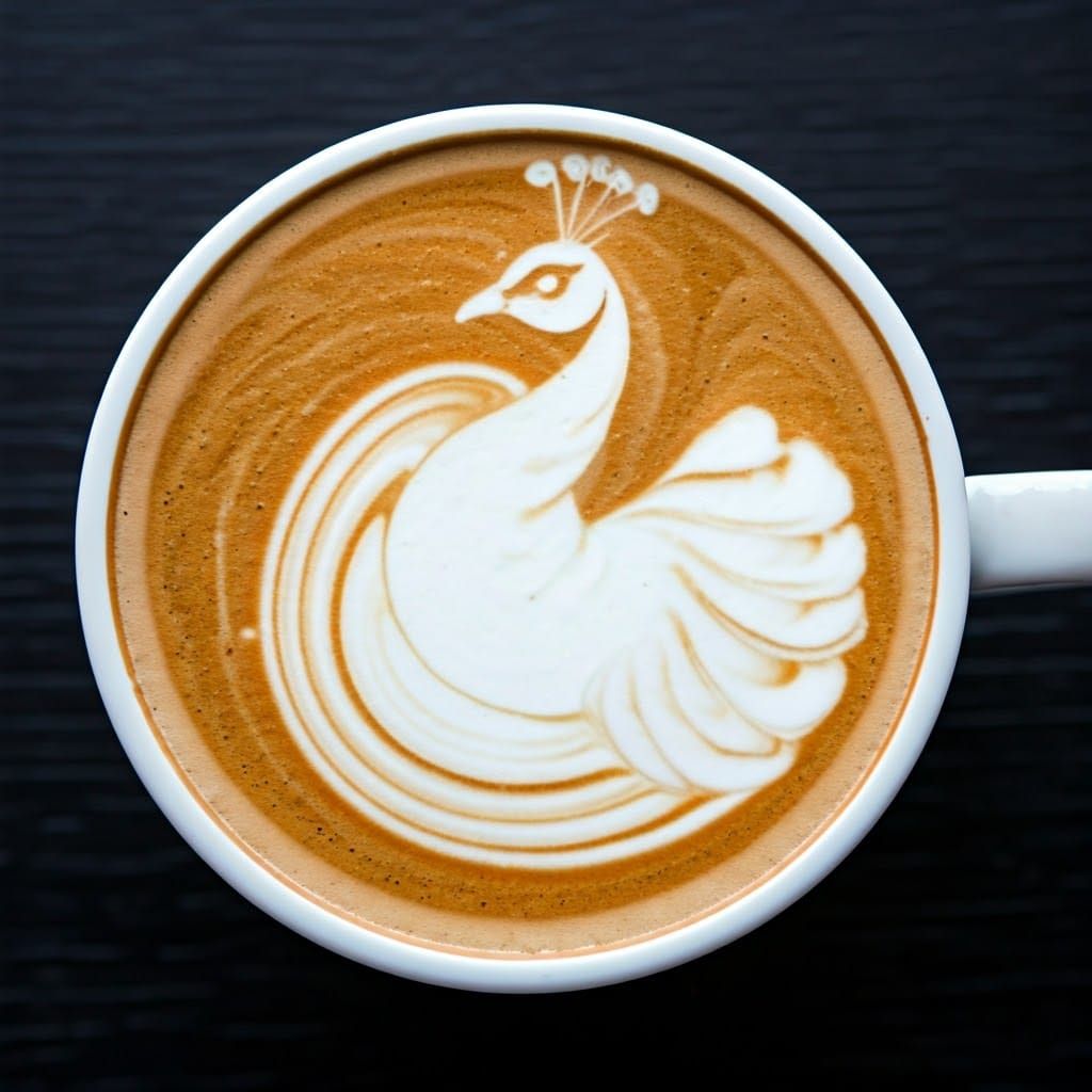 Latte Art Swan Creation in Ukiyo-e Style