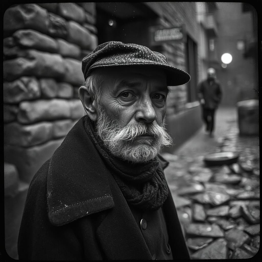 Great Depression Era Fisherman: Grainy Black and White Photo