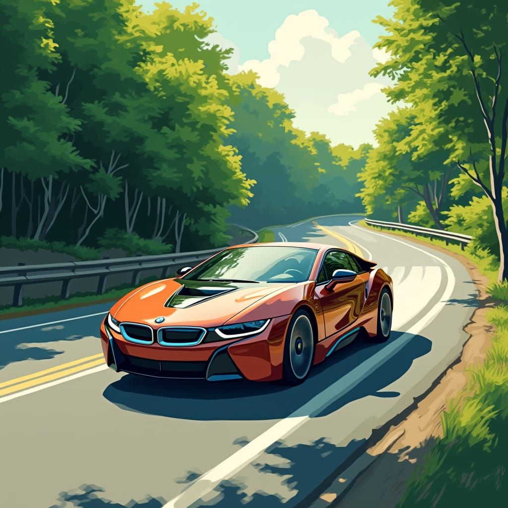Sleek Futuristic BMW Speeds Through Lush Green Countryside i...