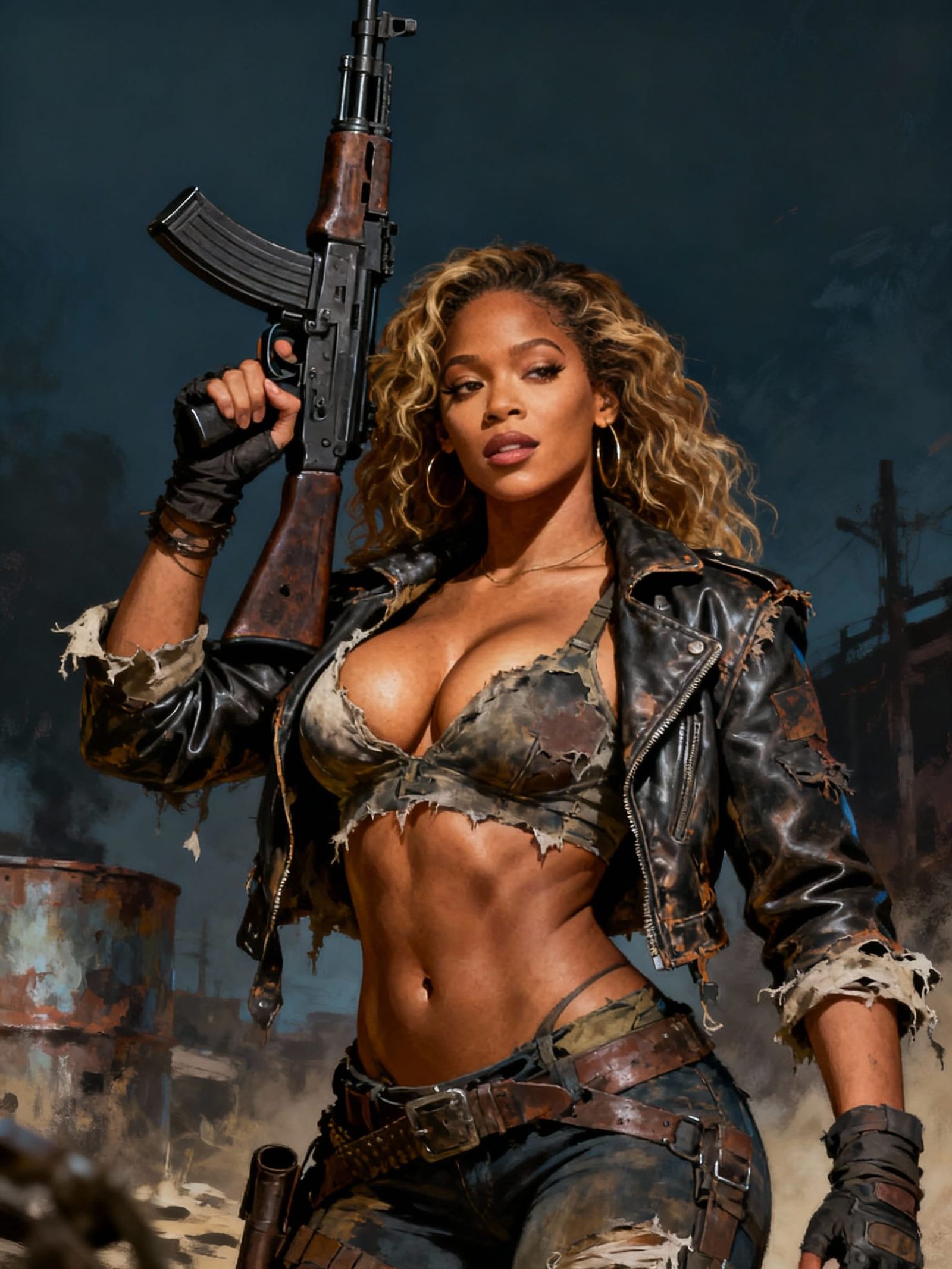Post-Apocalyptic Warrior Woman with Submachine Gun
