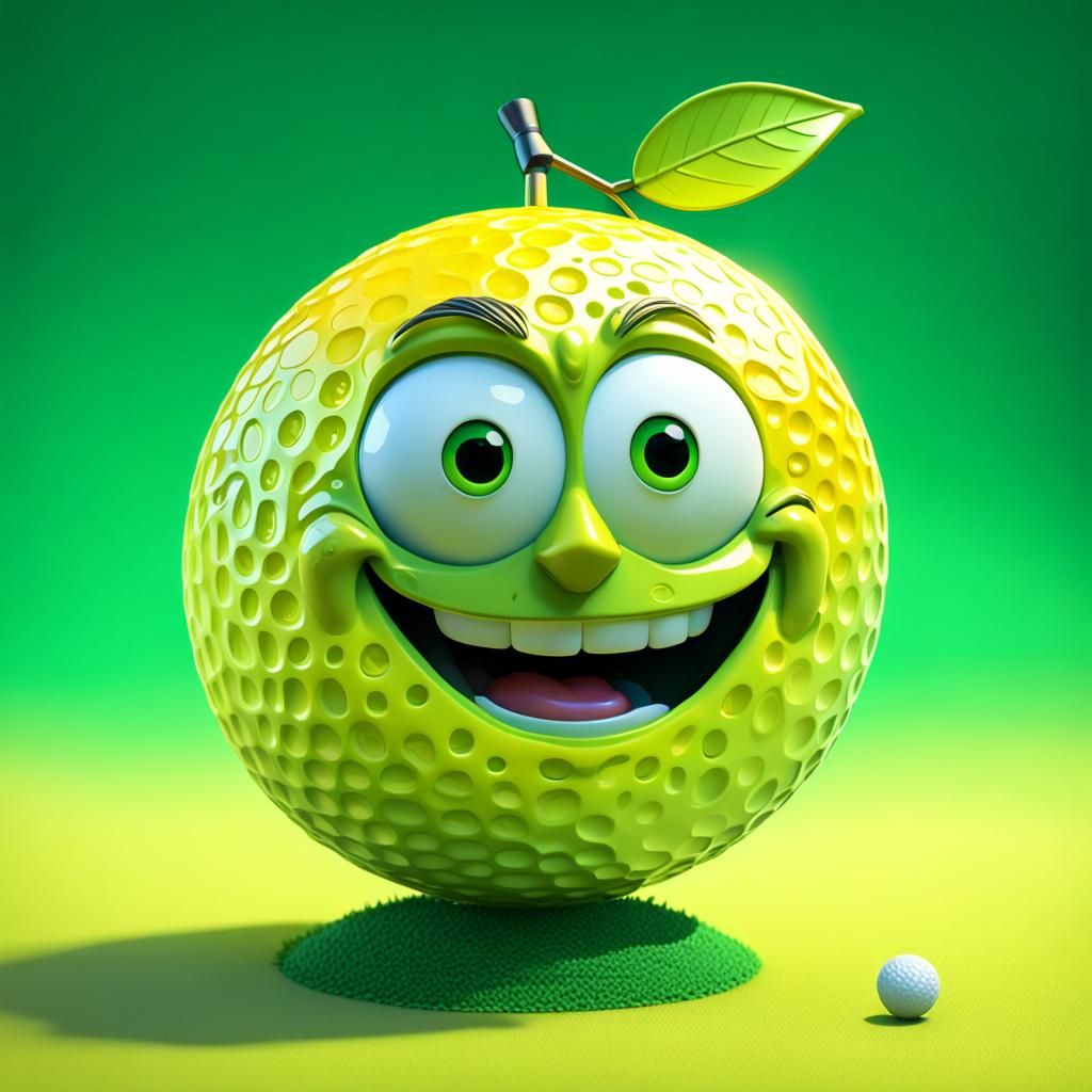 Pixar Style Lemon Golf Ball Character
