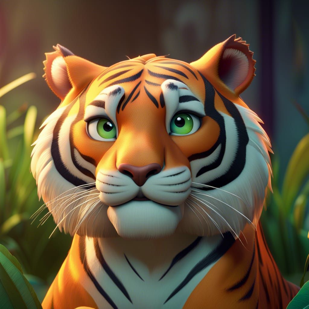 Jasmine and Tiger in Pixar 3D Art Style