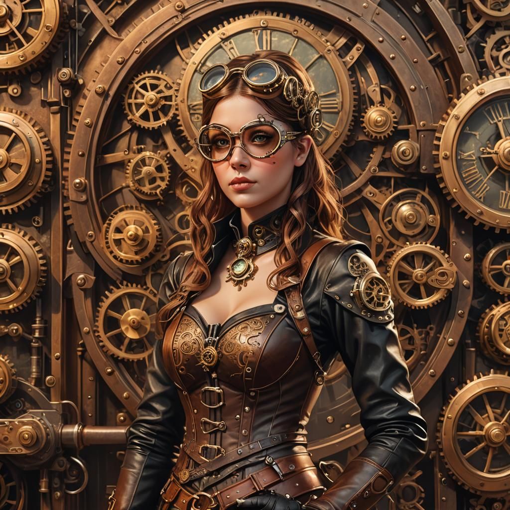 Steampunk Girl and Time Machine Illustration