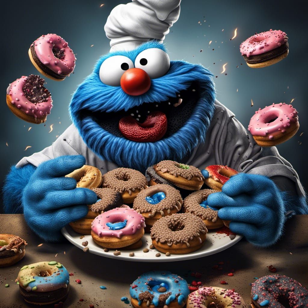 Hyperrealistic Horror Portrait: Smurf Meets Cookie Monster