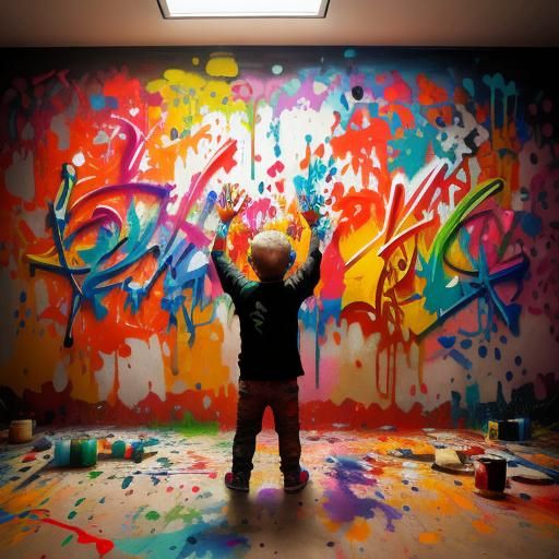 Toddler's Colorful Graffiti Art on Walls