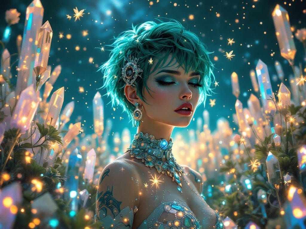 Goddess of Bioluminescent Dreams in Vibrant Cyberpunk Style