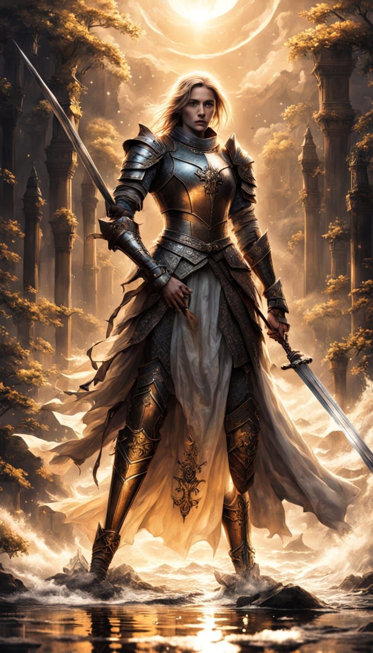 Majestic Warrior Goddess Emerging from Heaven's Realm