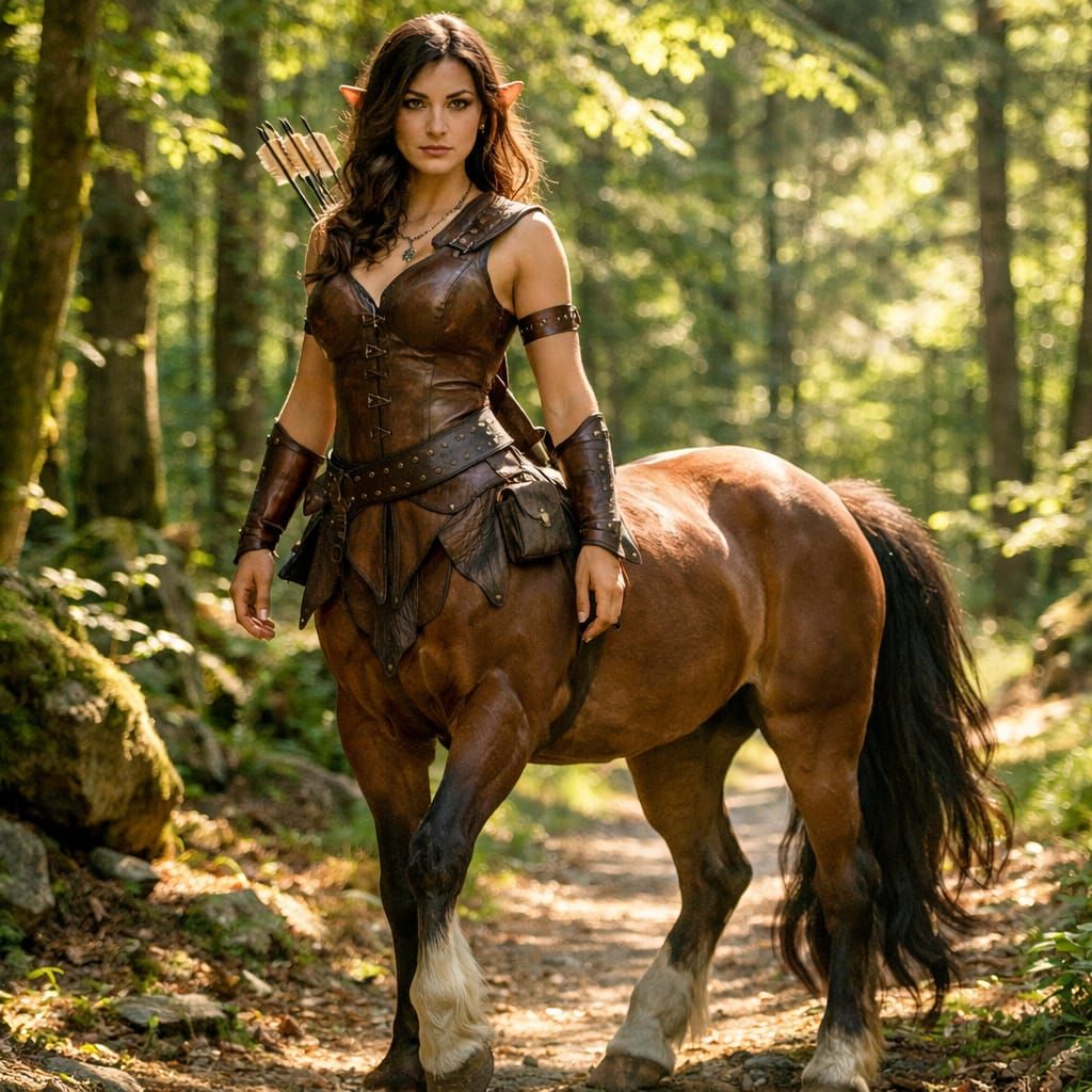 Female Centaur in Forest with Dappled Sunlight