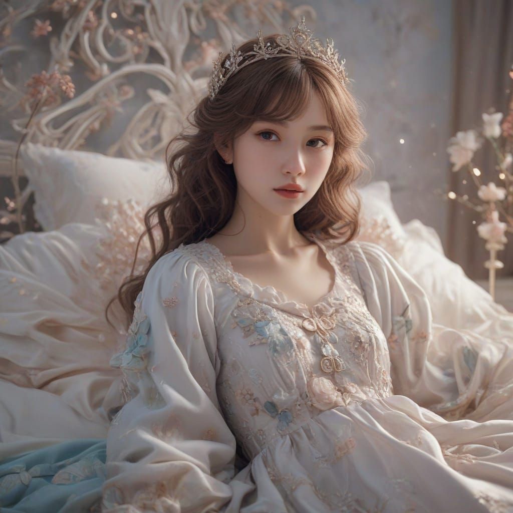 Whimsical Dreamlike Girl Emerges in Soft Pastel Hues