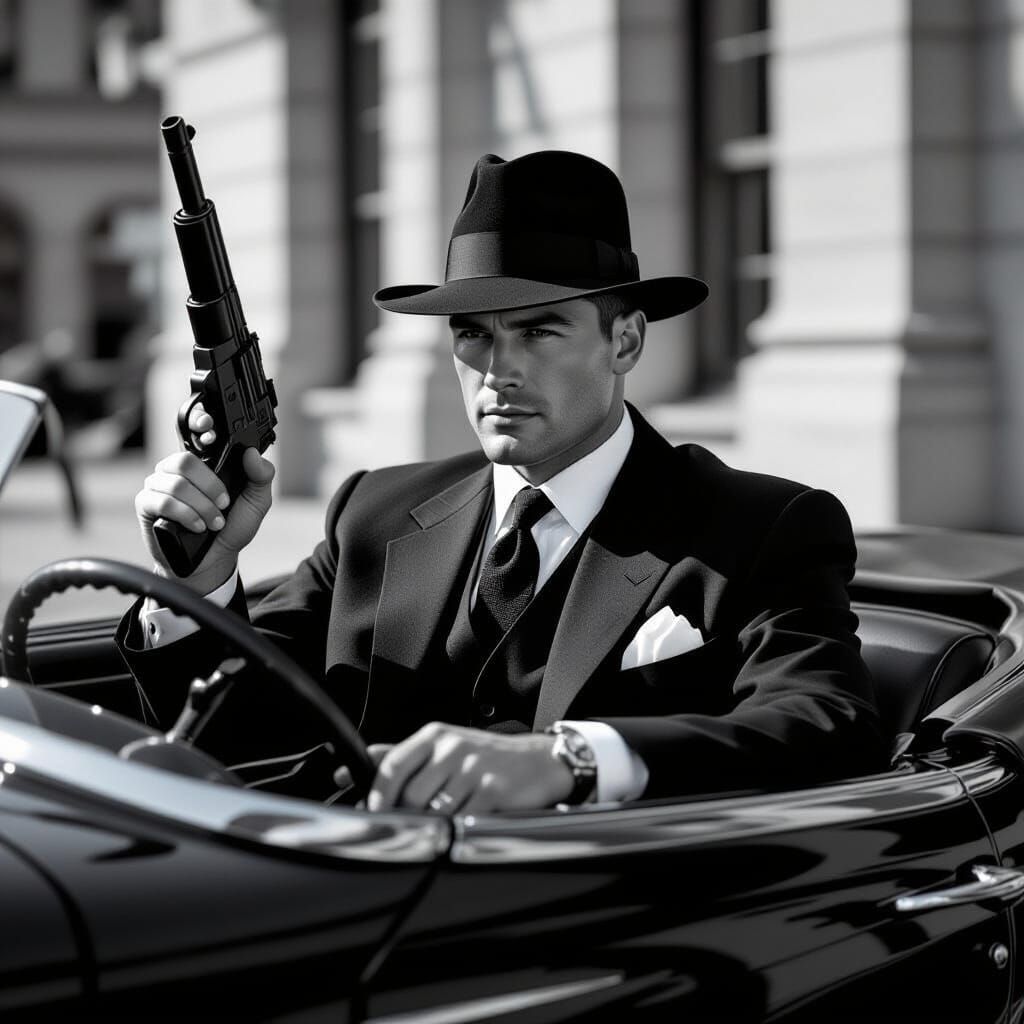 Gritty Black and White Mafia Bank Robbery