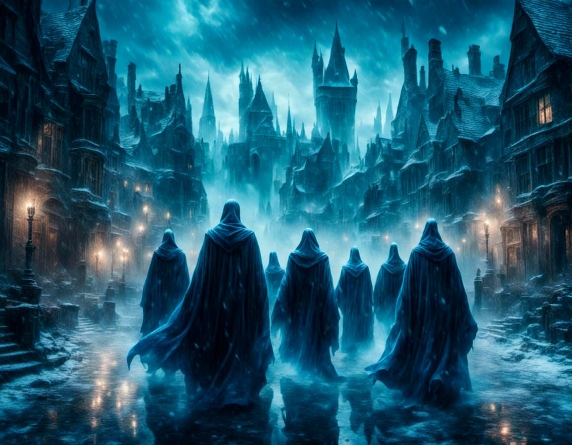 Ravenclaw Wizards and Ghostly Hogwarts Scene