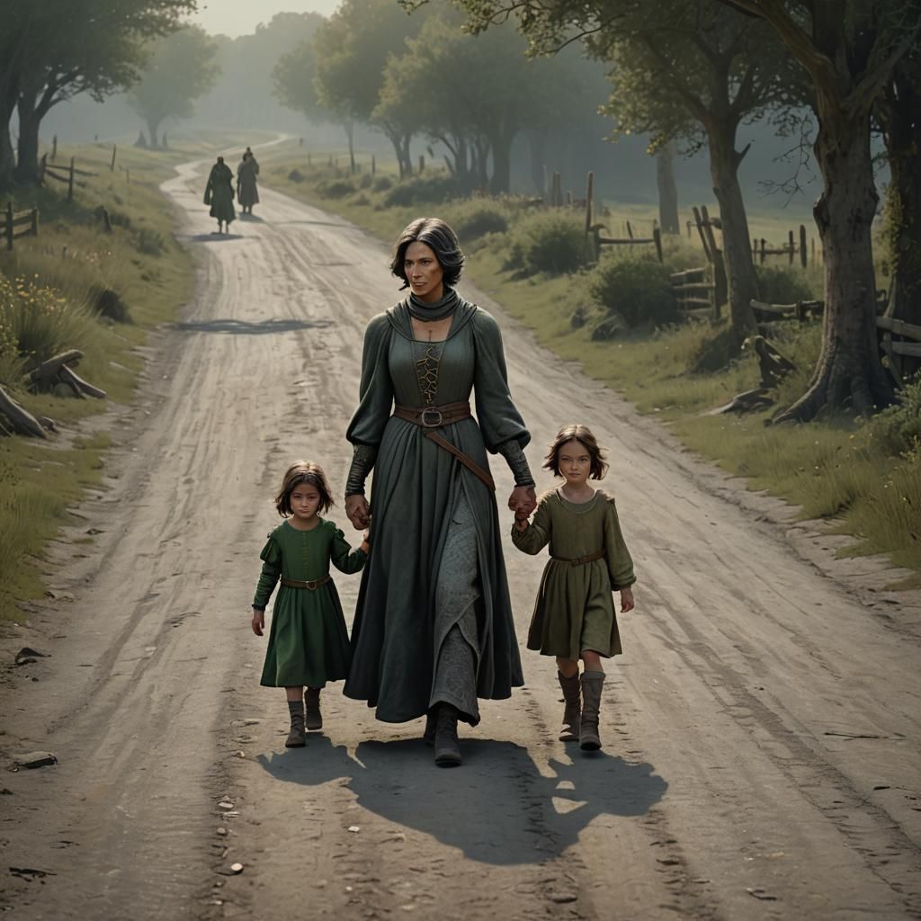 Medieval Mother and Daughter in Dark Fantasy Art