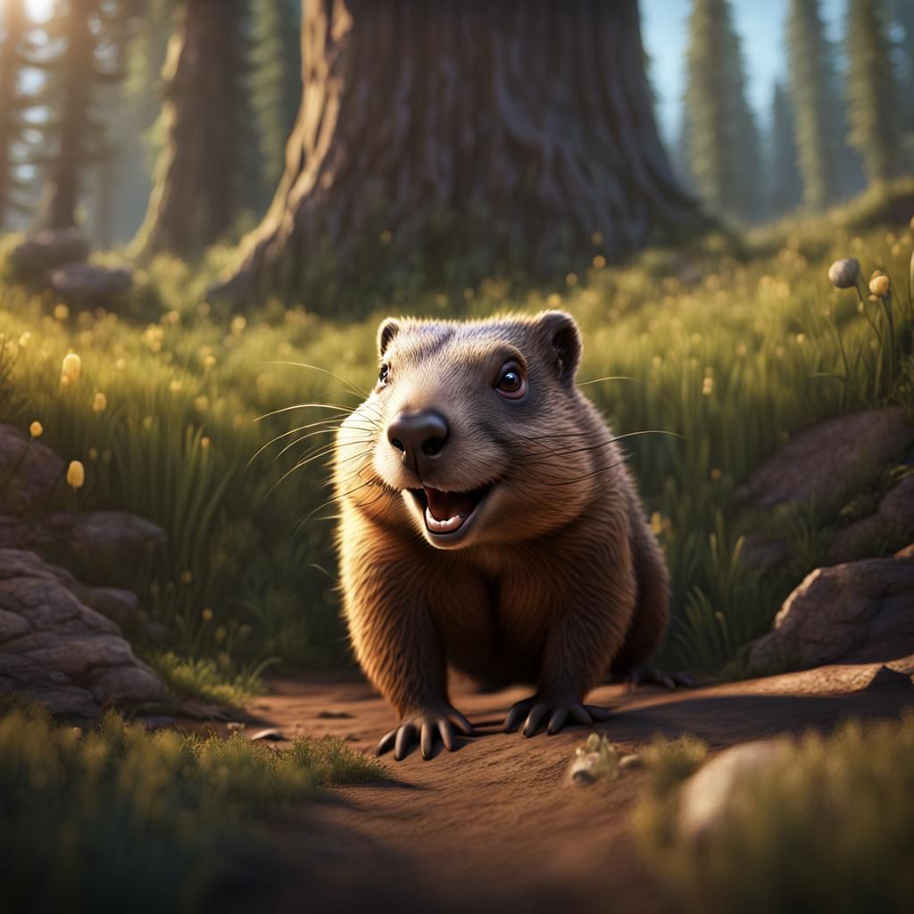 Smiling Groundhog Sees Shadow in 3D UHD Art