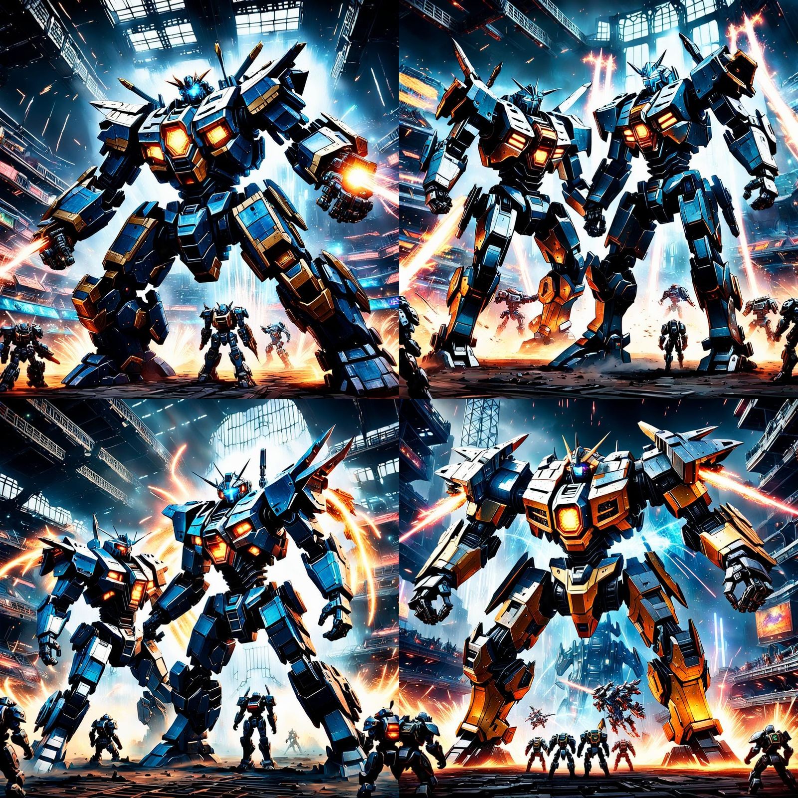 Epic Mecha Battle in Futuristic Arena as 3D Digital Art