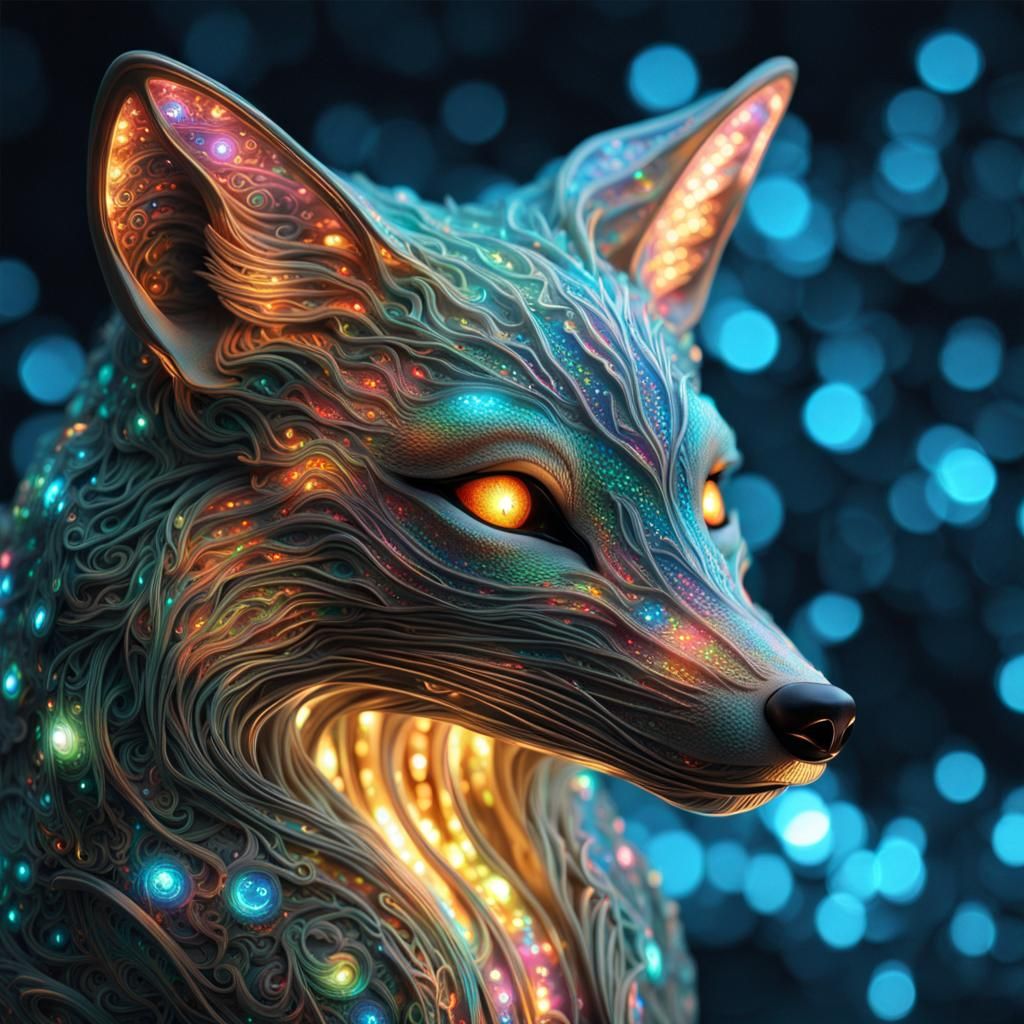 Disturbing Holographic Alien Fox in Sci-Fi Horror