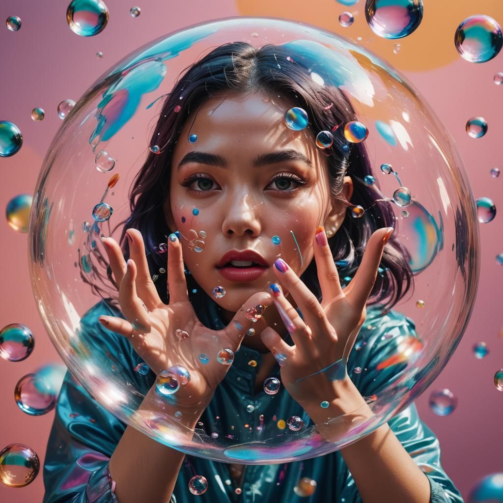 Hyperrealistic Makeup Bubble with Reaching Hands