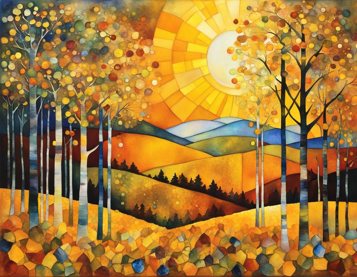 Autumn Opal Trees Shimmering in Sunlight