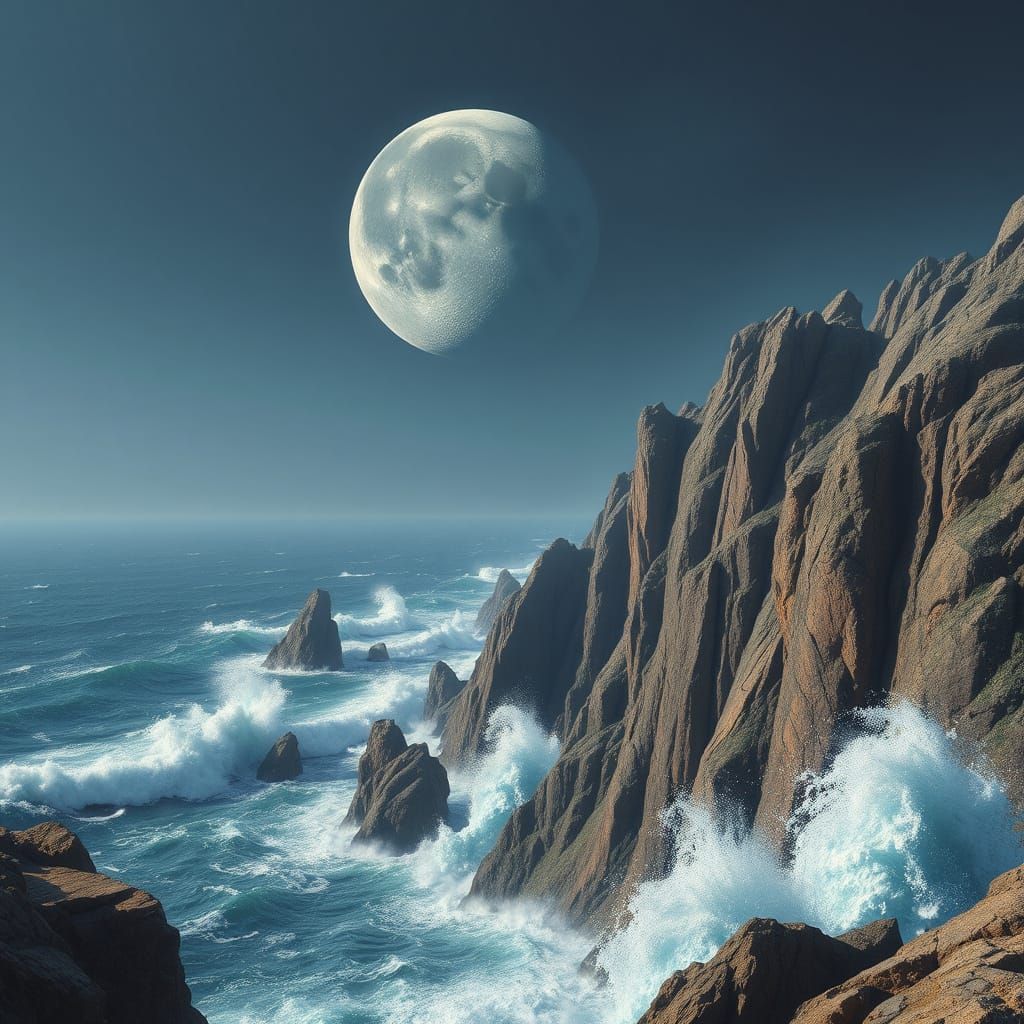 Alien Seascape with Twin Moons