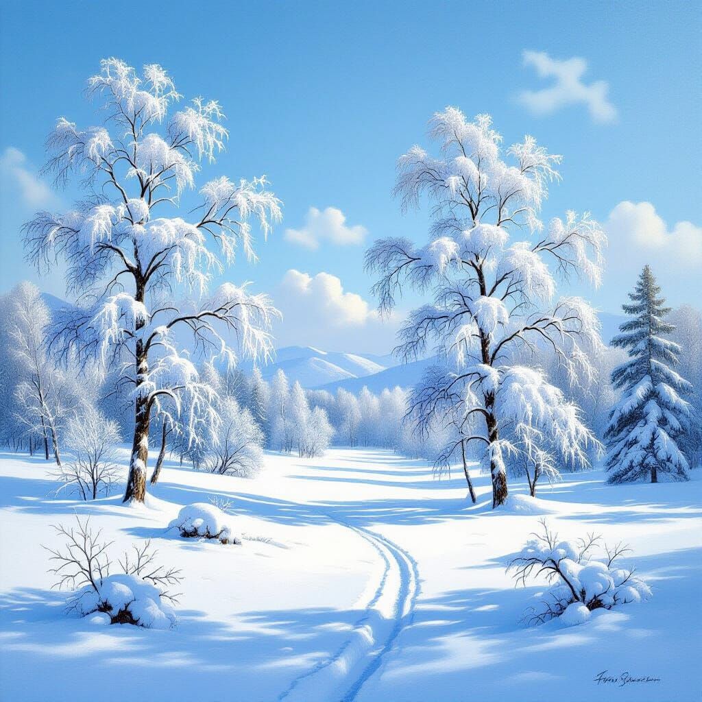 Serene Winter Landscape Oil Painting