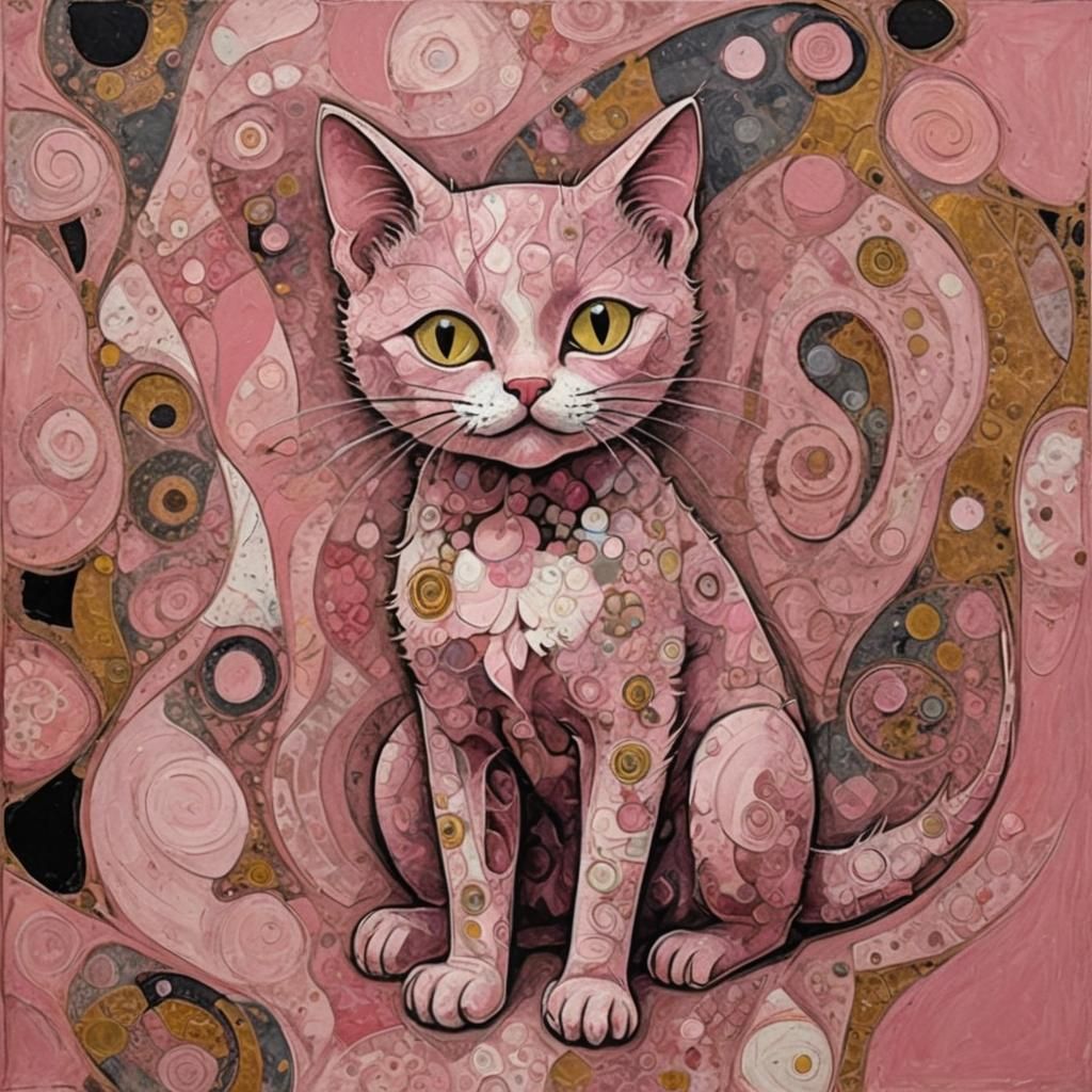 Pink Kitten in Art Brut Style with Fractal Elements