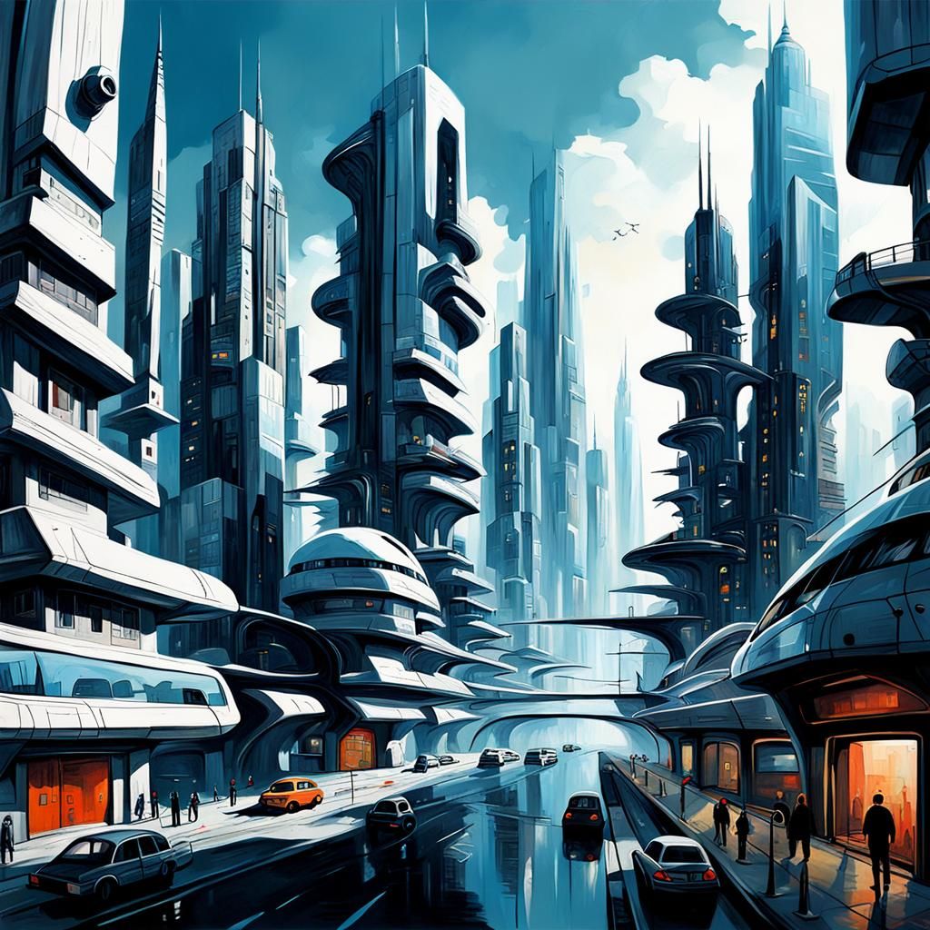 Futuristic Cityscape in Massurrealist Style
