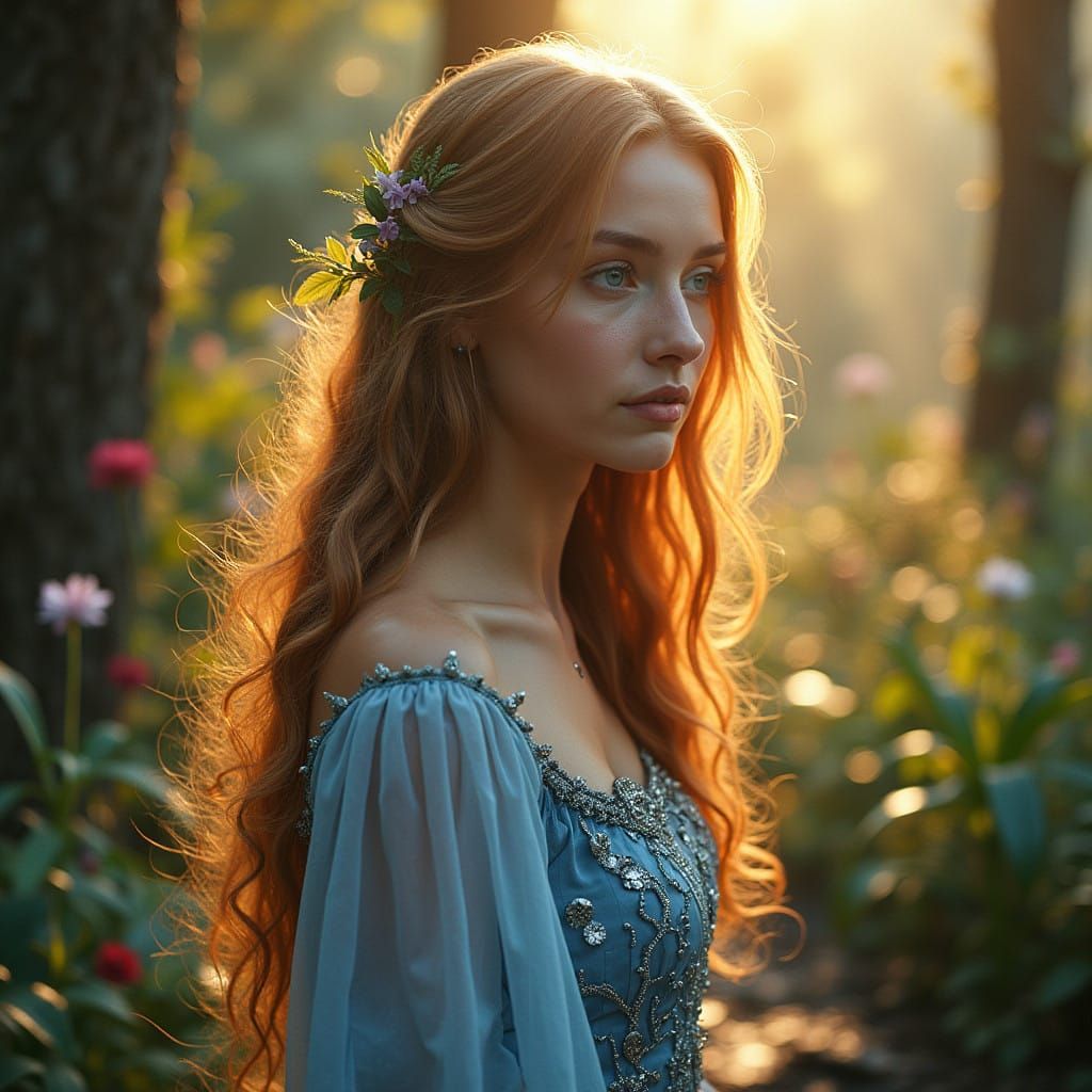 Statuesque Fantasy Maiden Enchants Enchanted Garden