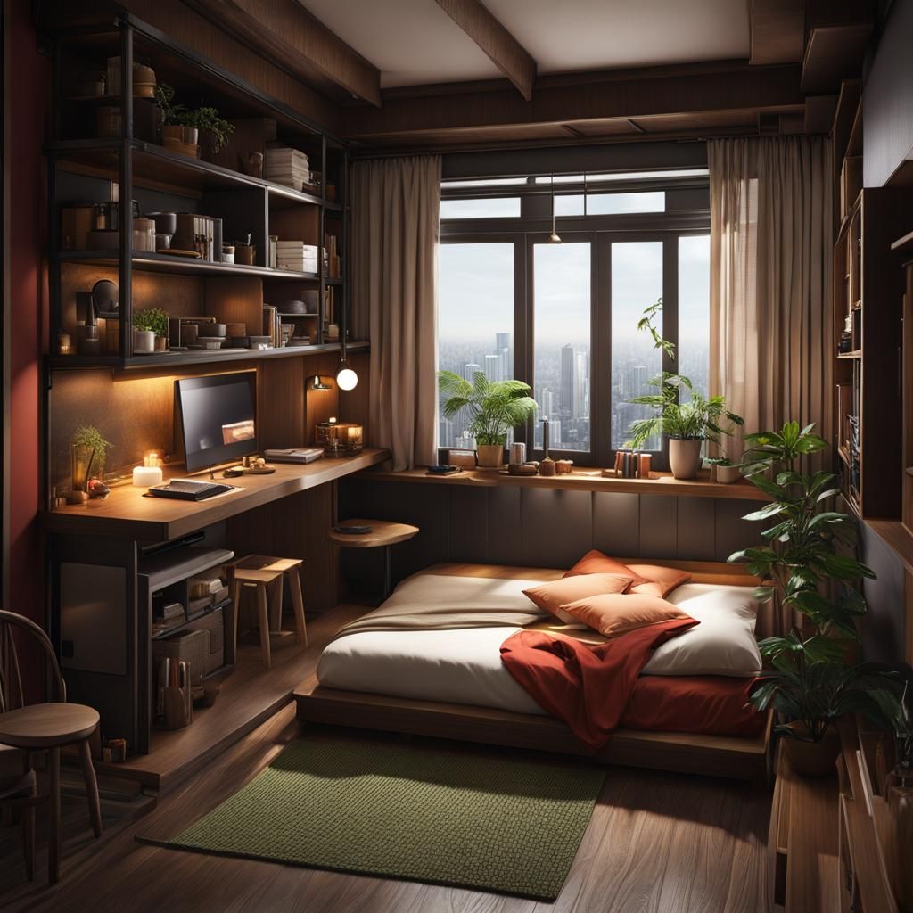 Cozy Tokyo Apartment Interior: Detailed Matte Painting
