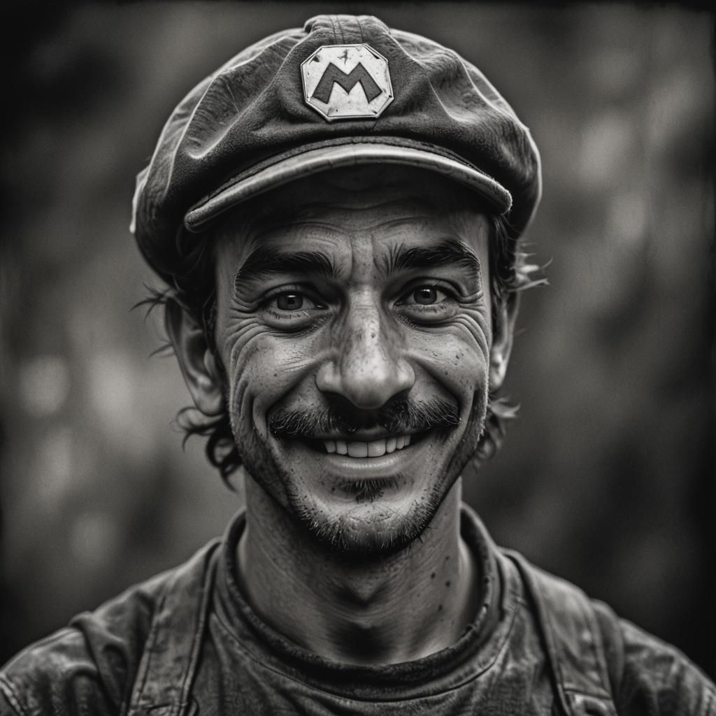 Human Super Mario Charcoal Portrait
