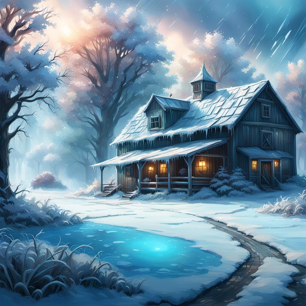 Hyperrealistic Frost Storm Farm Concept Art