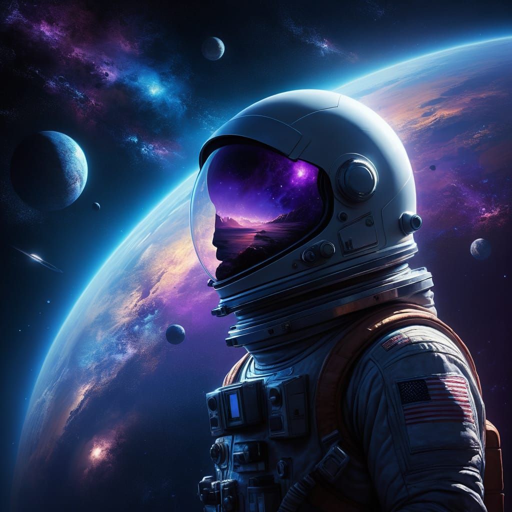 Astronaut Adrift in Cosmic Nebula