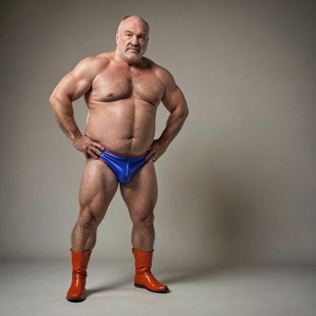 Brawny Wrestler Posing Defiantly in Vibrant Colors