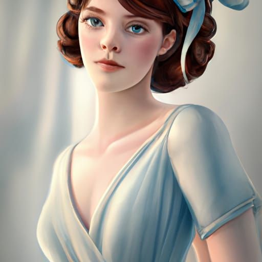 Hopeful Woman with Blue Ribbon, Photorealistic Digital Art