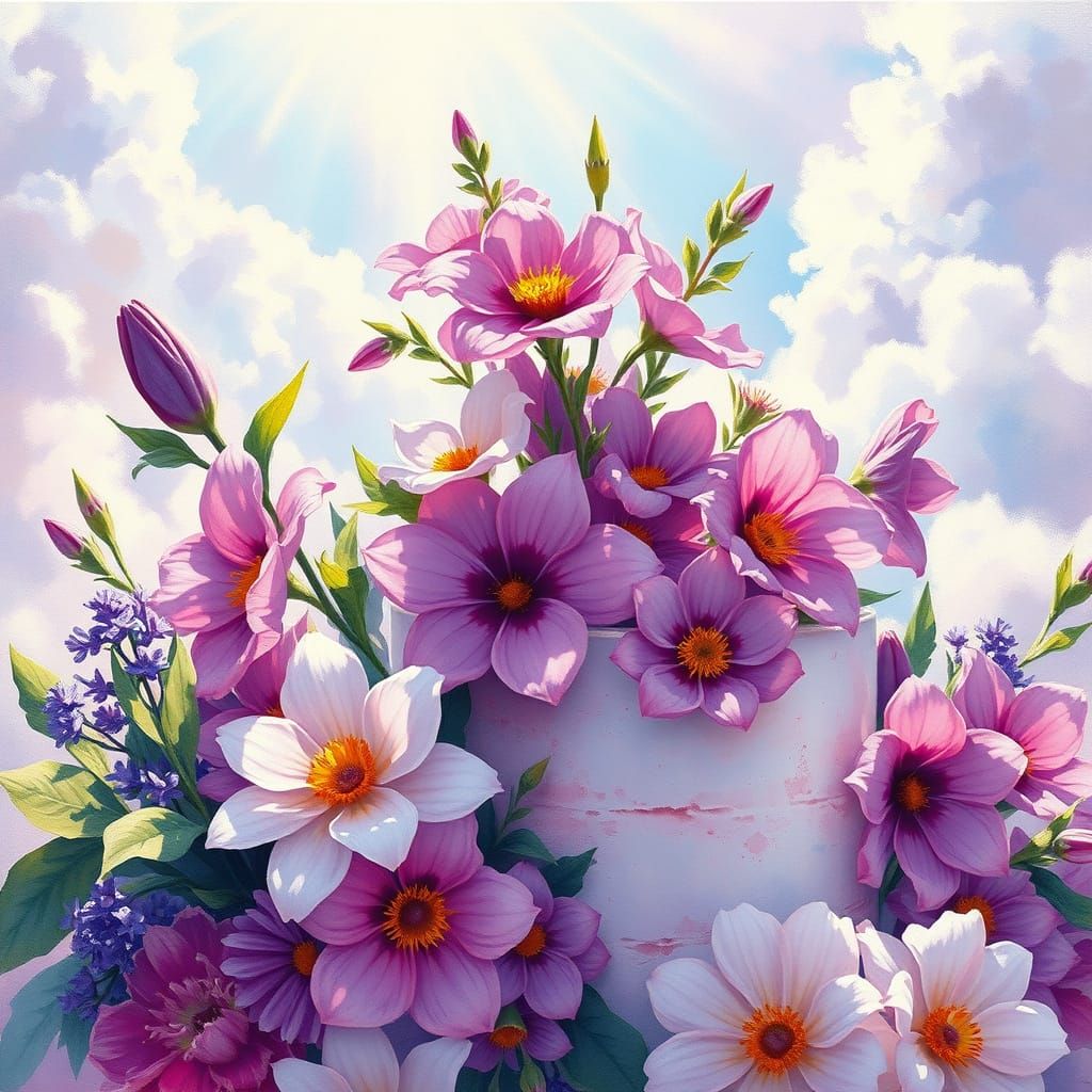 Vibrant Floral Masterpiece with Divine Light and Soft Focus