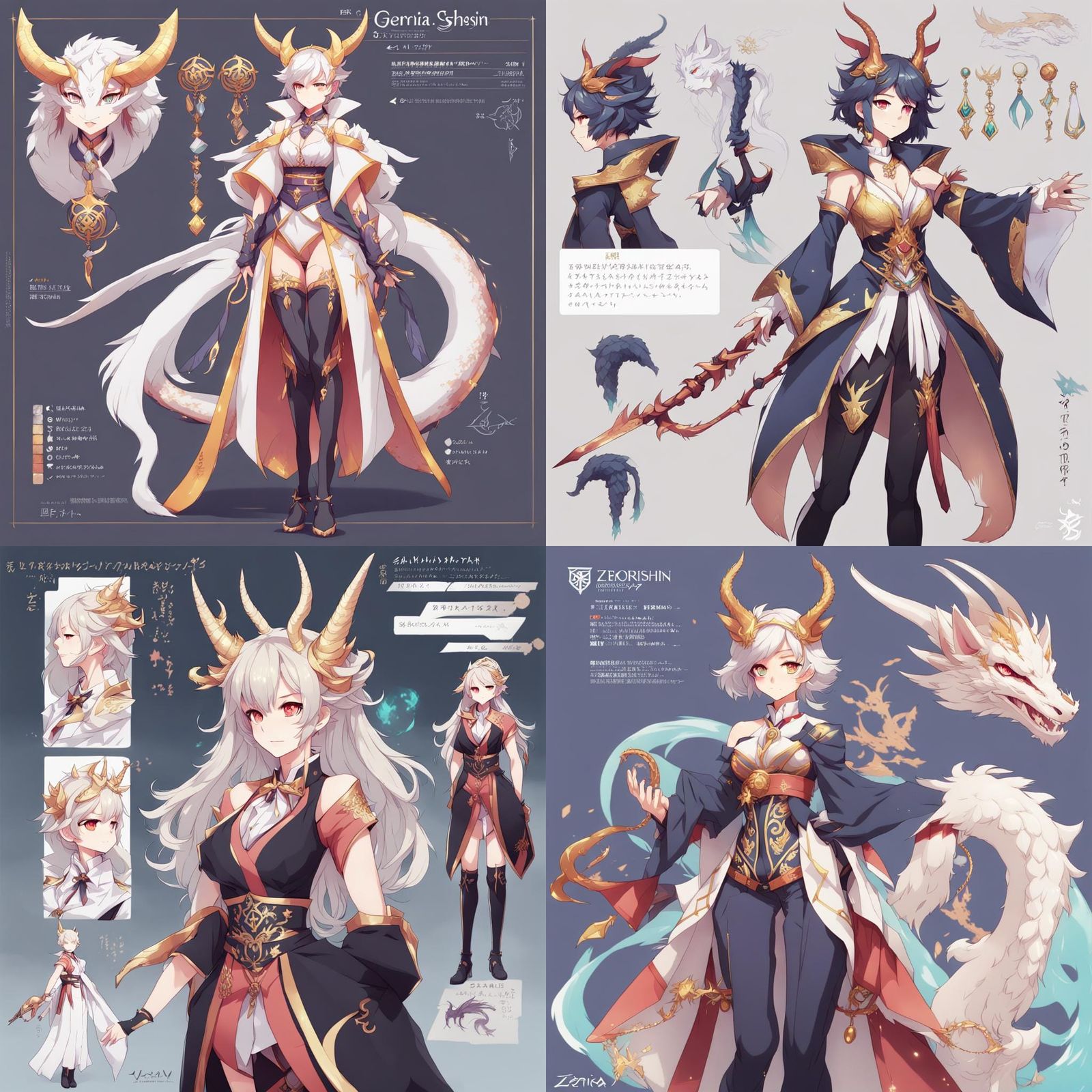 Elegant Dragon Girl Reference Sheet in Anime Style