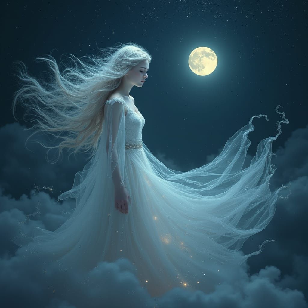 Serene Goddess Amidst Celestial Dreamscape